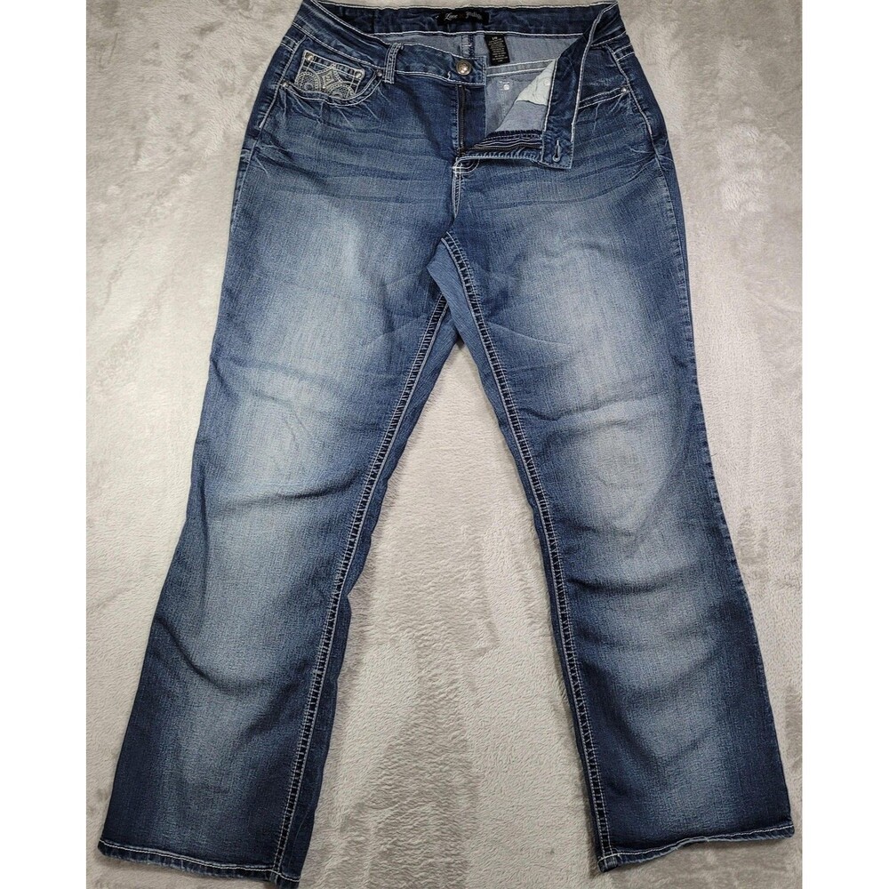 Love Indigo Bootcut Jeans Womens 14 Blue Wash Mid Rise Rhinestone Embroidered